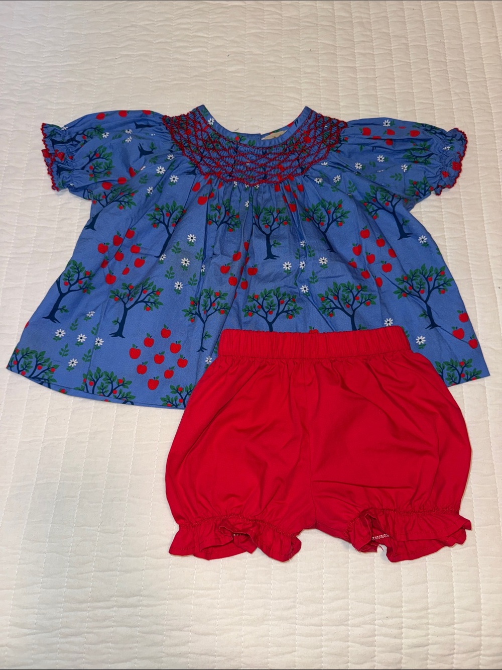 EUC TBBC Back-to-School Red Apple and Blue Girls Set Size 2T